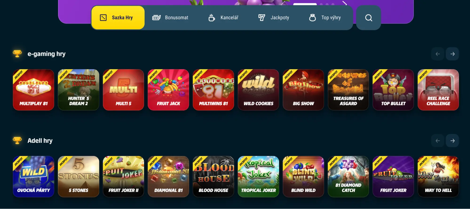 Prozkoumejte e-gaming a Adell automaty – hrajte oblíbené hry jako Multiplay 81, Fruit Joker nebo Way to Hell Nabídka e-gaming a Adell her na Radioservis Hry s jackpoty – od ovocných automatů po akční sloty